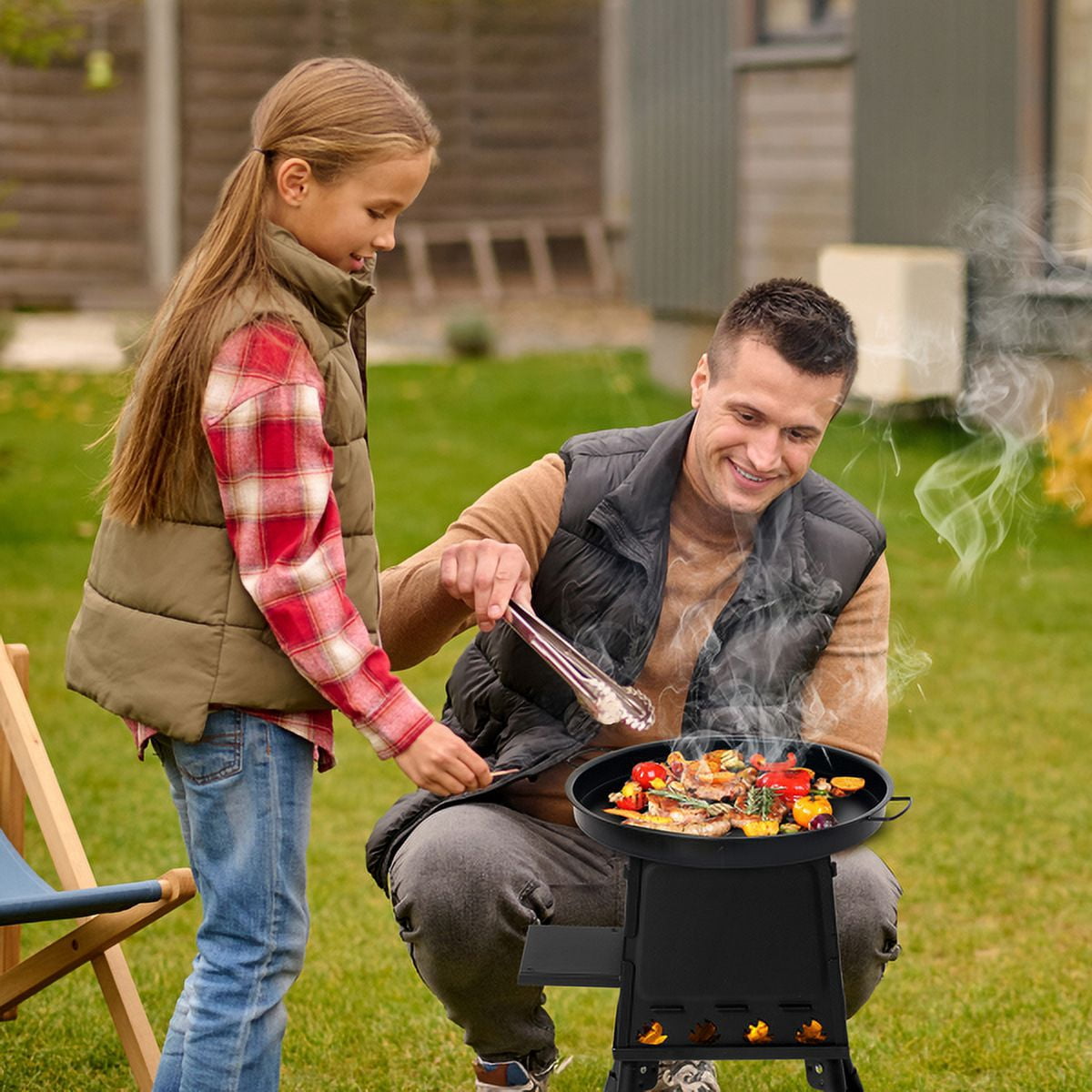 Cotinse Fire Pit, Steel Outdoor Patio Camping wood stove, Wood Burning Backyard Fire Pit with gloves and Fire Poker