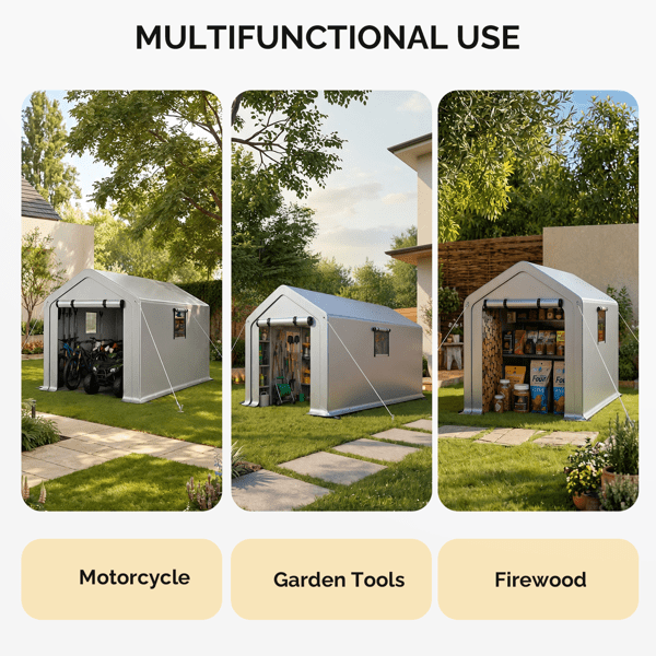 COTINSE 6x10 FT Outdoor Storage Shed, Waterproof Portable Bike Storage Tent with Roll-Up Zipper Door, 2 Windows, Heavy Duty Frame and Ground Stakes for Bicycles, Garden Tools and Firewood