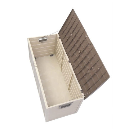 COTINSE 75 Gallon Outdoor Storage Deck Box with Wheels, Weatherproof Resin Garden Chest for Patio Cushions, Pool Toys & Gardening Tools, Brown