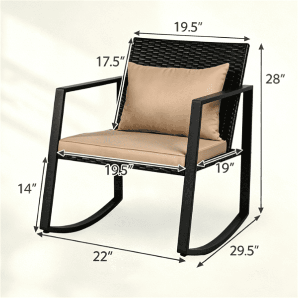 COTINSE 3 Pieces Patio Furniture Set, Outdoor Conversation Set with Coffee Table, PE Wicker Rocking Chairs with Cushions