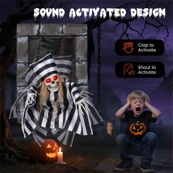 COTINSE 18 in Animated Halloween Decoration, Sound-Activated Hanging Prop with Glowing Red Eyes and Sounds
