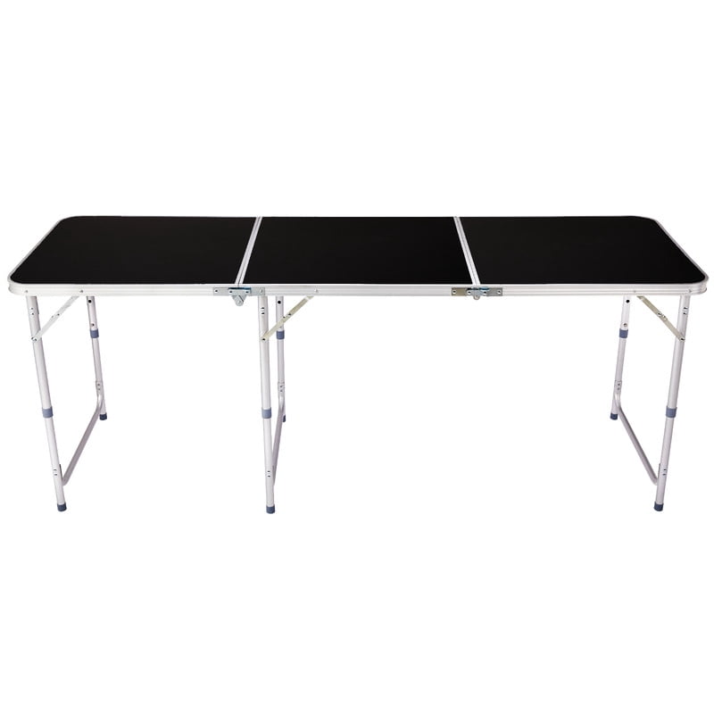 COTINSE 6 FT Adjustable Height Aluminum Folding Table with Carry Handle, Portable Camping Picnic Dining Table for Party Indoor Outdoor Use, Black