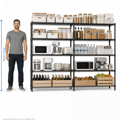 COTINSE 5-Tier Wire Shelving Unit, 58"W x 14"D x 71"H, 1500 lbs Metal Storage Rack with Adjustable Shelves, Freestanding Garage Shelf for Kitchen Pantry Warehouse