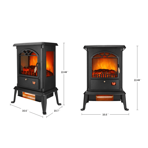 COTINSE 22" Freestanding Electric Fireplace Stove, 1500W Infrared Fireplace Heater with 3-Sided Glass, 3D Flame, Remote Control, Thermostat, 12H Timer, 7 Flame Colors, Black