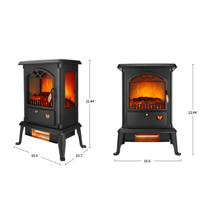 COTINSE 22" Freestanding Electric Fireplace Stove, 1500W Infrared Fireplace Heater with 3-Sided Glass, 3D Flame, Remote Control, Thermostat, 12H Timer, 7 Flame Colors, Black