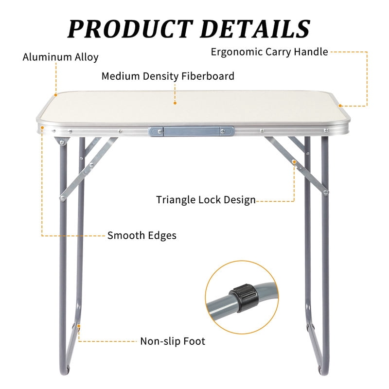COTINSE 2.3 FT Portable Aluminum Folding Table with Carry Handle, Camping Picnic Dining Table for Indoor Outdoor Party, Beige