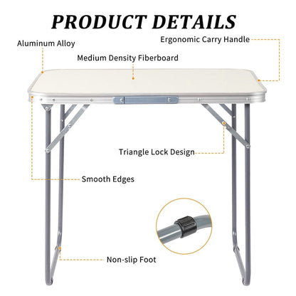 COTINSE 2.3 FT Portable Aluminum Folding Table with Carry Handle, Camping Picnic Dining Table for Indoor Outdoor Party, Beige