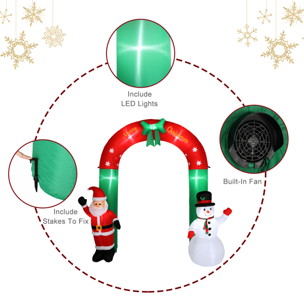COTINSE 8 FT Christmas Inflatable Archway with Santa & Snowman, Outdoor Christmas Decorations with 7 LED Lights and Built-in Blower for Yard, Lawn, Garden and Holiday Party