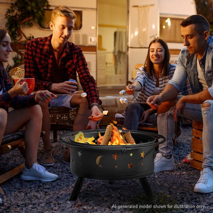 COTINSE 30-Inch Wood Burning Fire Pit for Outside with Spark Screen and Poker, Round Metal Fire Bowl for Patio, Backyard and Camping, Black