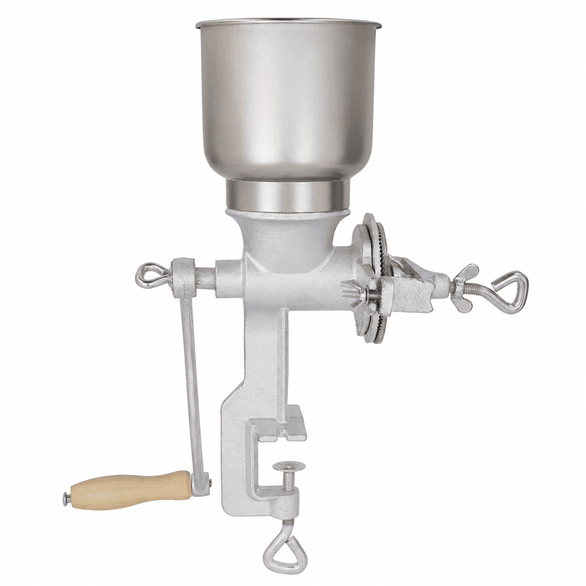 COTINSE Manual Grain Mill, Hand Crank Grain Grinder with Adjustable Coarseness, Aluminum Alloy Clamp-On Flour Mill for Wheat and Corn, Silver