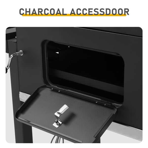 Cotinse BBQ Grill Outdoor Charcoal Grill Smoker Large-sized Barbecue Grill with 2 Charcoal Doors for Patio,Backyard,Garden