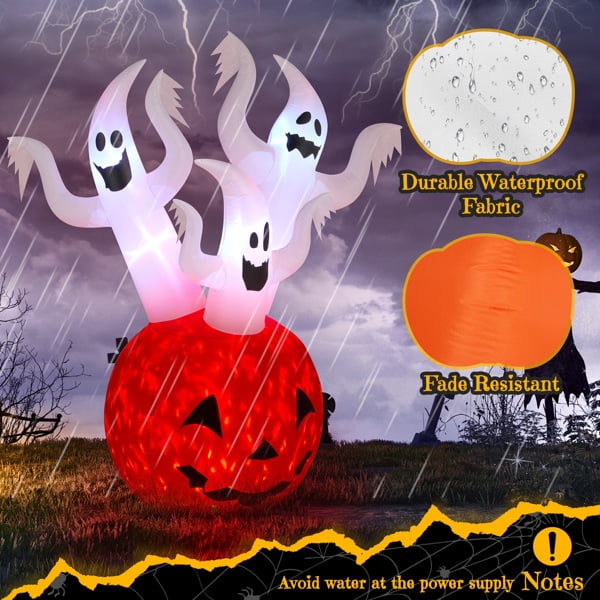 COTINSE 5.9 FT Halloween Inflatable Pumpkin Ghost with Built-In LED Lights, Outdoor Blow Up Yard Decoration for Lawn, Garden and Party