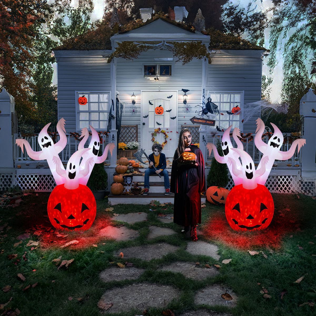 COTINSE 5.9 FT Halloween Inflatable Pumpkin Ghost with Built-In LED Lights, Outdoor Blow Up Yard Decoration for Lawn, Garden and Party