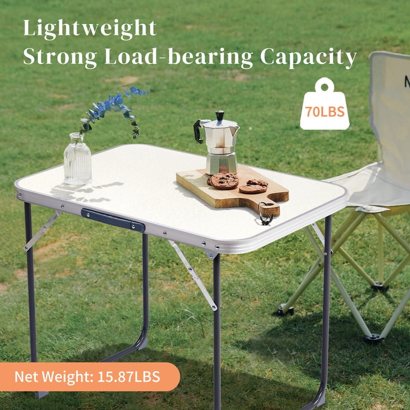 COTINSE 2.3 FT Portable Aluminum Folding Table with Carry Handle, Camping Picnic Dining Table for Indoor Outdoor Party, Beige