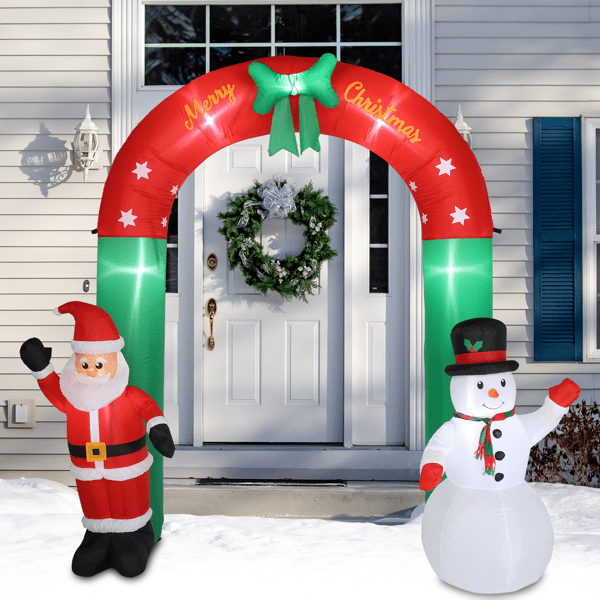 COTINSE 8 FT Christmas Inflatable Archway with Santa & Snowman, Outdoor Christmas Decorations with 7 LED Lights and Built-in Blower for Yard, Lawn, Garden and Holiday Party