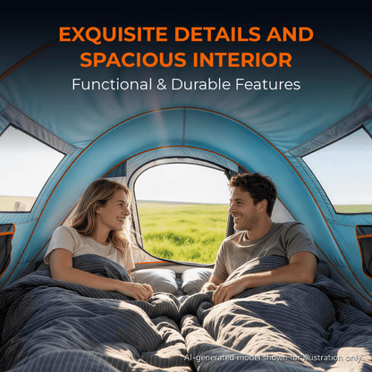 COTINSE Instant Pop Up Camping Tent, 4 Person Waterproof Family Tent with Front Awning, Dual Mesh Doors, Storage Pockets and Carry Bag for Camping, Traveling, Blue