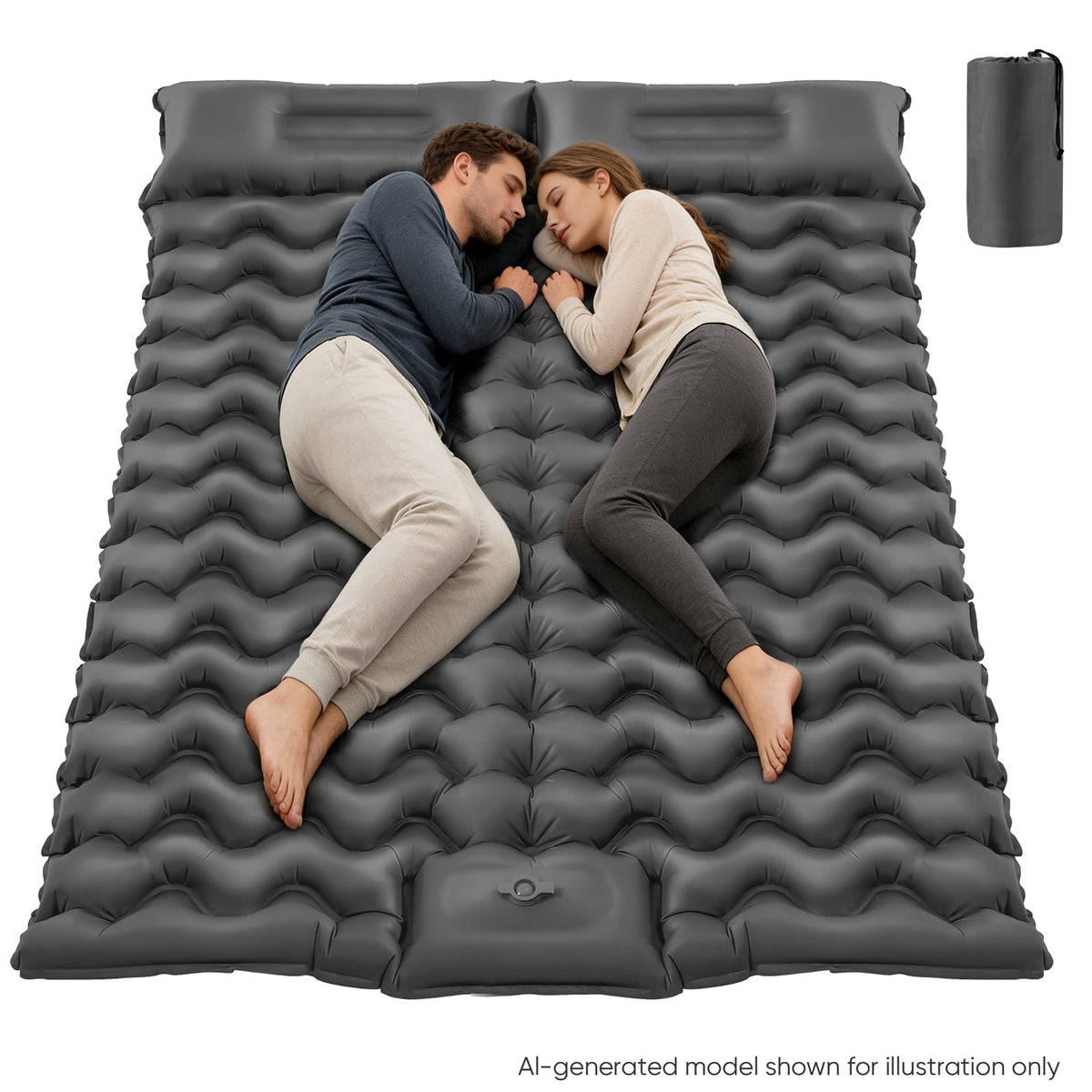 COTINSE Ultralight Double Camping Sleeping Pad with Built-in Foot Pump, 2 Person, Gray