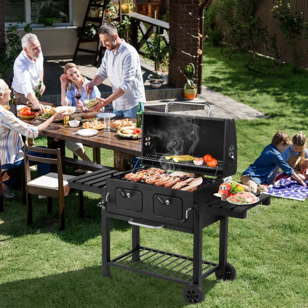 Cotinse BBQ Grill Outdoor Charcoal Grill Smoker Large-sized Barbecue Grill with 2 Charcoal Doors for Patio,Backyard,Garden