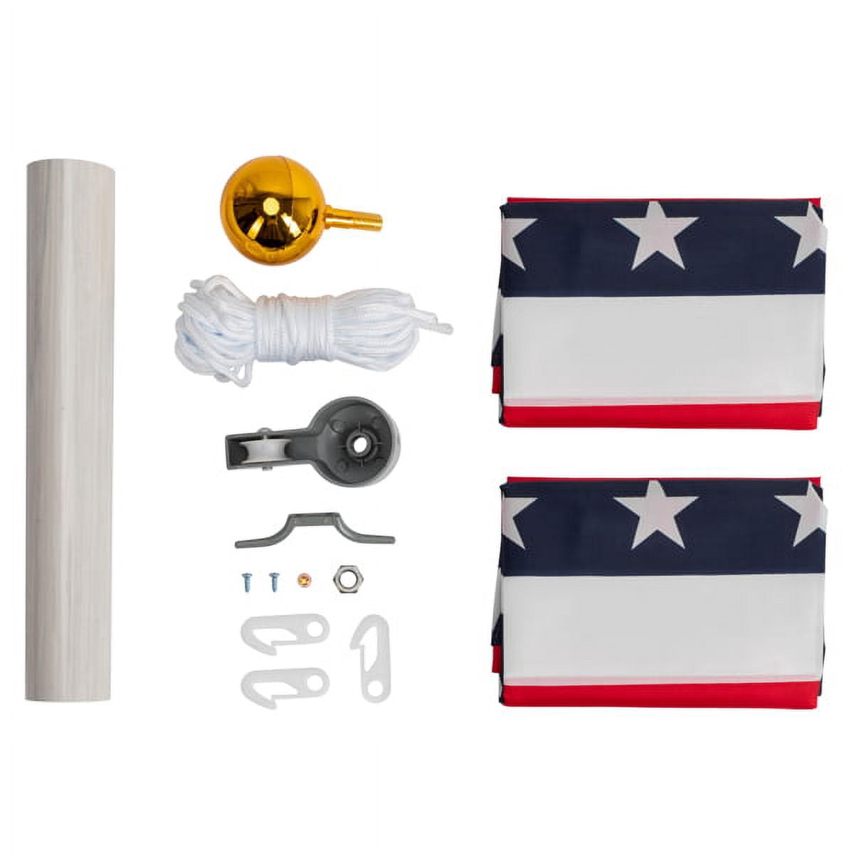 COTINSE 25FT Sectional Aluminum Flag Pole Kit with 2PCS 3x5 FT American Flags, Gold Ball Finial, Halyard Rope and PVC Sleeve for Outdoor Yard