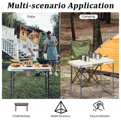 COTINSE 2.3 FT Portable Aluminum Folding Table with Carry Handle, Camping Picnic Dining Table for Indoor Outdoor Party, Beige