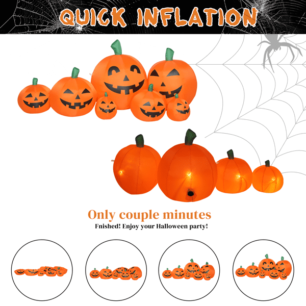 COTINSE 7ft Halloween Inflatable 7 Pumpkins with LED Lights, Blow Up Outdoor Yard Decoration for Lawn Garden Patio with Blower & Stakes