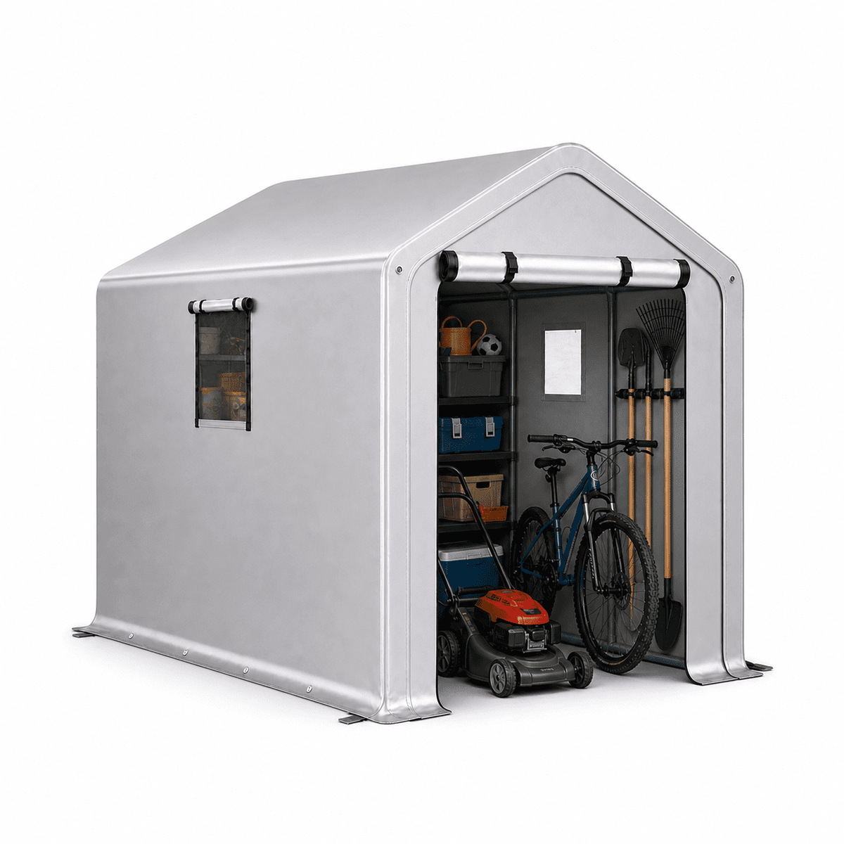 COTINSE 6x10 FT Outdoor Storage Shed, Waterproof Portable Bike Storage Tent with Roll-Up Zipper Door, 2 Windows, Heavy Duty Frame and Ground Stakes for Bicycles, Garden Tools and Firewood