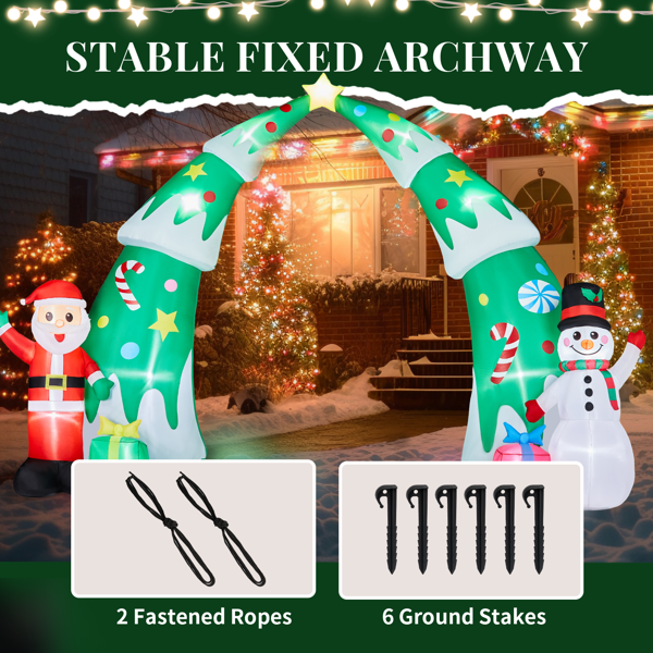 COTINSE 15 FT Wide Christmas Archway Inflatable Outdoor Decorations, Lighted Christmas Tree Arch with Santa & Snowman, 13 LED Lights, Built-in Blower, Stakes & Tethers
