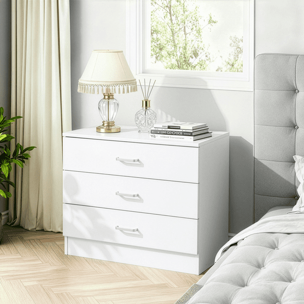 COTINSE 3-Drawer Dresser, White Nightstand Bedside Table, Wide Storage Cabinet with Drawers for Bedroom, Living Room, Home Office