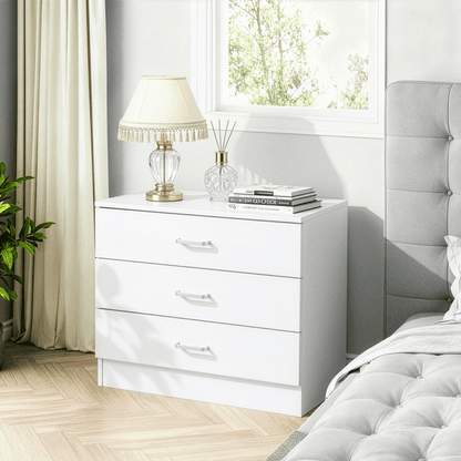 COTINSE 3-Drawer Dresser, White Nightstand Bedside Table, Wide Storage Cabinet with Drawers for Bedroom, Living Room, Home Office