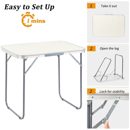 COTINSE 2.3 FT Portable Aluminum Folding Table with Carry Handle, Camping Picnic Dining Table for Indoor Outdoor Party, Beige