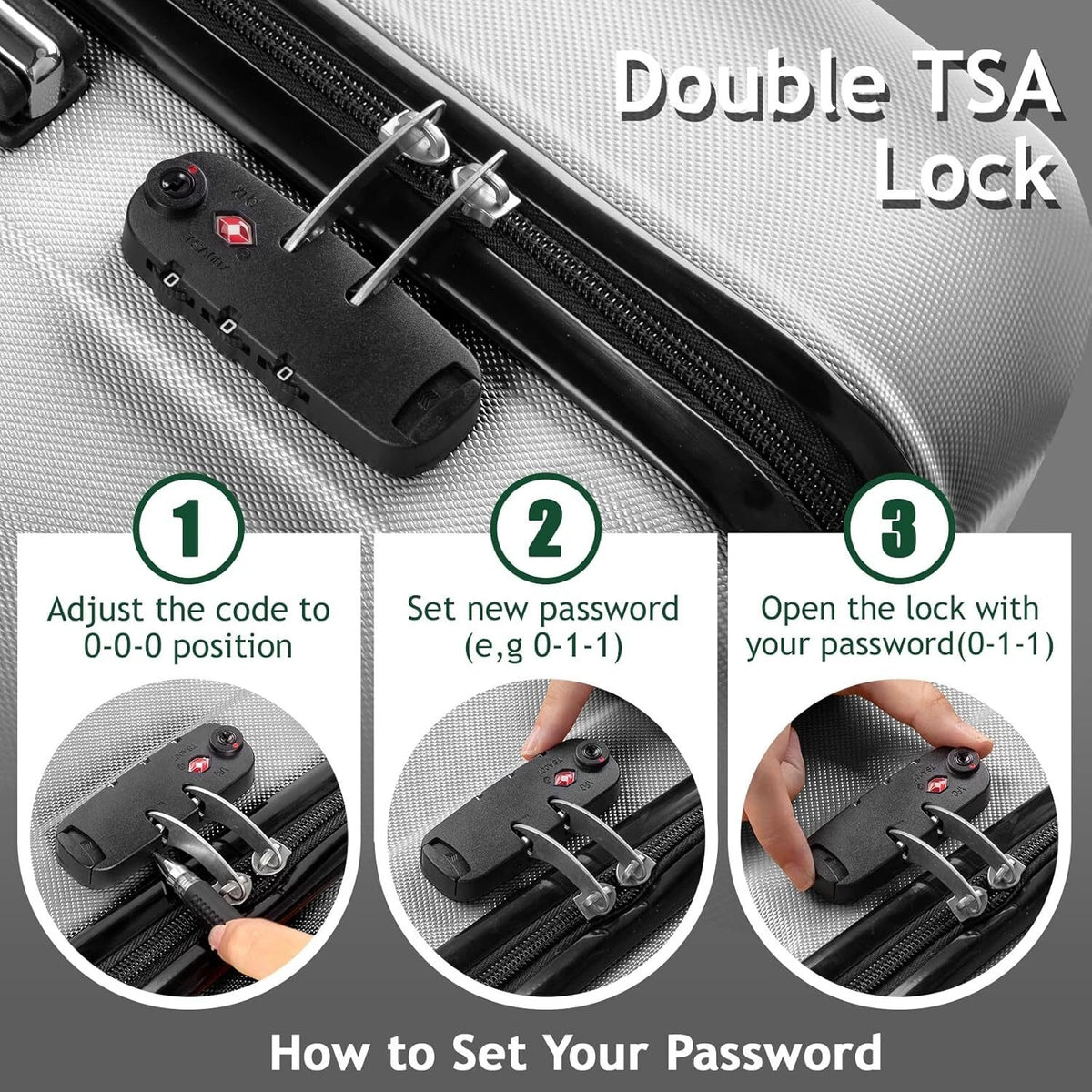 Cotinse 3 Piece Luggage Sets Hardshell Lightweight Suitcase with TSA Lock Spinner Wheels,Gray