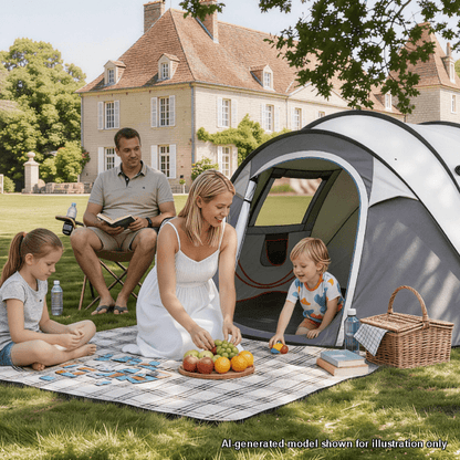 COTINSE Instant Pop Up Camping Tent, 4 Person Waterproof Family Tent with Front Awning, Dual Mesh Doors, Storage Pockets and Carry Bag for Camping, Traveling, Light Gray