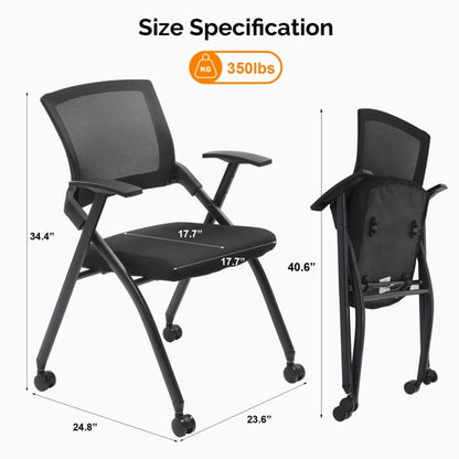 Cotinse Folding Office Chair Stackable Conference Room Chairs with Wheels and Padded Mesh Back Ergonomic for Reception Meeting