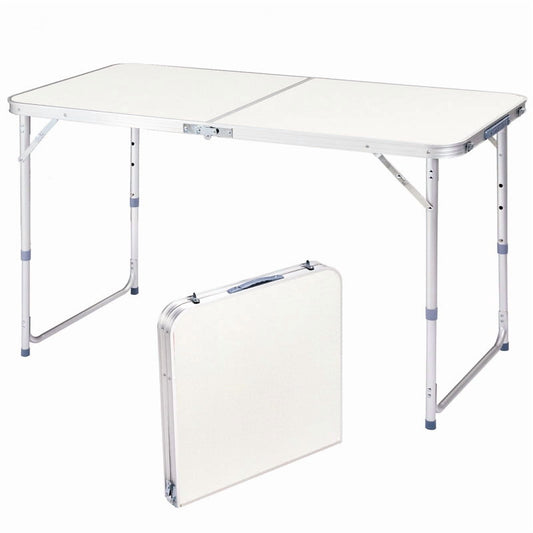 COTINSE 4 FT Adjustable Height Aluminum Folding Table with Carry Handle, Portable Camping Picnic Dining Table for Indoor Outdoor Party, Beige