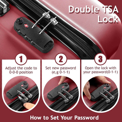 Cotinse 3 Piece Luggage Sets Hardshell Lightweight Suitcase with TSA Lock Spinner Wheels, Wine Red