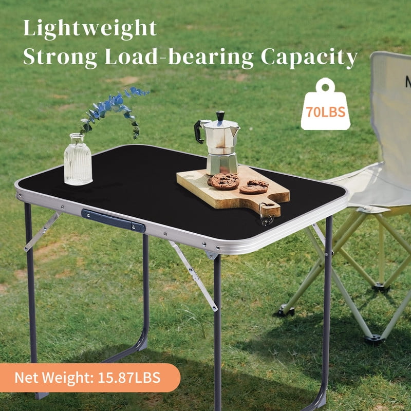 COTINSE 2.3 FT Portable Aluminum Folding Table with Carry Handle, Camping Picnic Dining Table for Indoor Outdoor Party, Black