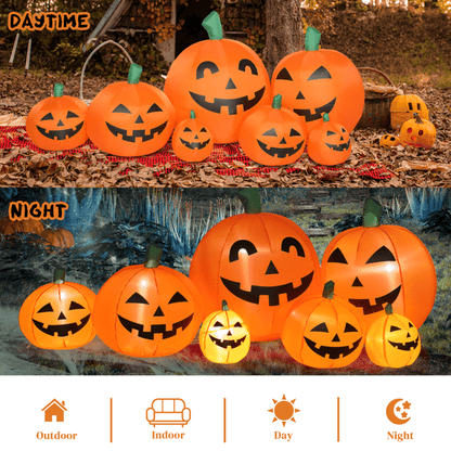COTINSE 7ft Halloween Inflatable 7 Pumpkins with LED Lights, Blow Up Outdoor Yard Decoration for Lawn Garden Patio with Blower & Stakes