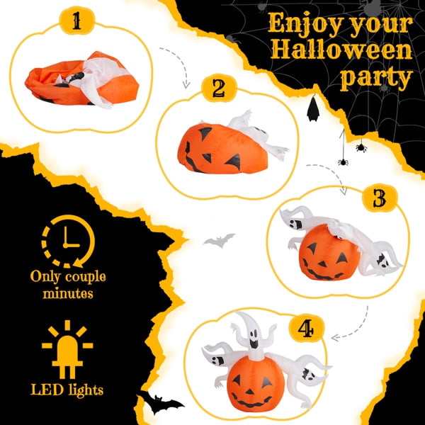 COTINSE 5.9 FT Halloween Inflatable Pumpkin Ghost with Built-In LED Lights, Outdoor Blow Up Yard Decoration for Lawn, Garden and Party