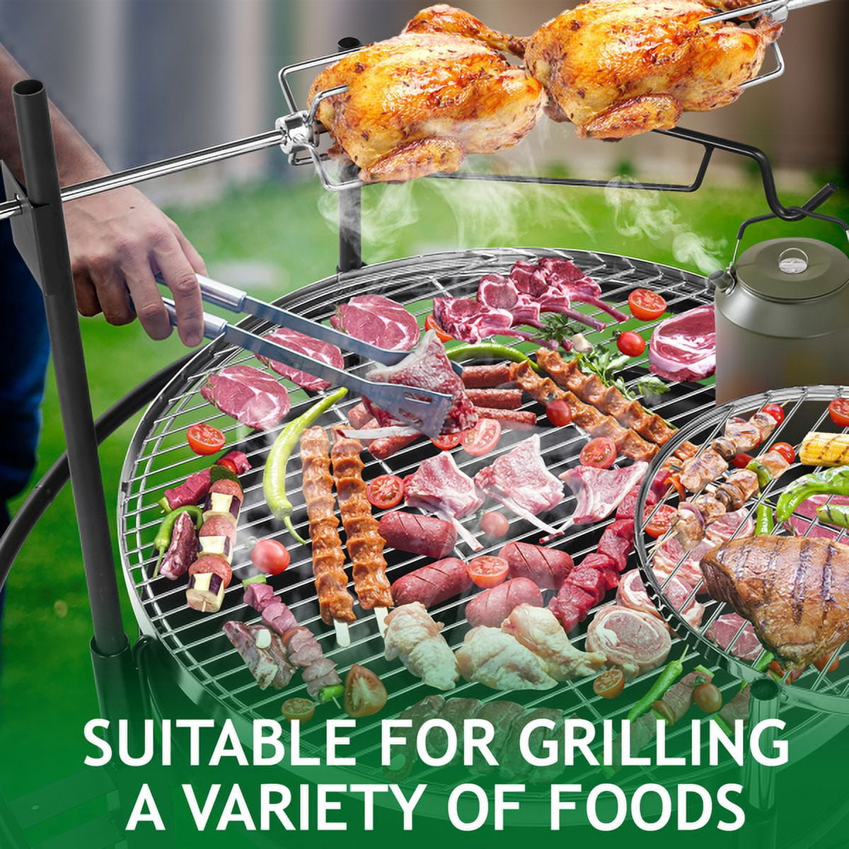 Cotinse BBQ Charcoal Grill Outdoor Barbecue Pit Patio Backyard Camping,Wood Burning Fire Pit BBQ Grill Combo,Black