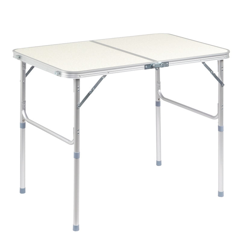 COTINSE 3 FT Adjustable Height Aluminum Folding Table with Carry Handle, Portable Camping Picnic Dining Table for Indoor Outdoor Use, Beige