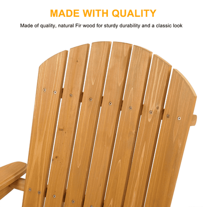 COTINSE Folding Adirondack Chair, Natural Fir Wood Outdoor Lounge Chair with Wide Armrests, Waterproof Coating for Patio, Porch, Garden and Beach, Natural