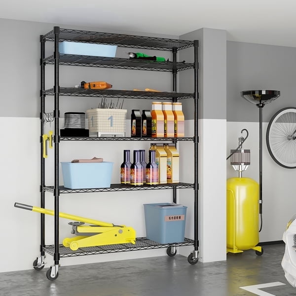 Cotinse 6 Tier Wire Shelving with Wheels 2400LBS Capacity, Heavy Duty Storage Rack for Home Garage, 46"W x 18"D x 82"H Adjustable Shelves, Silver