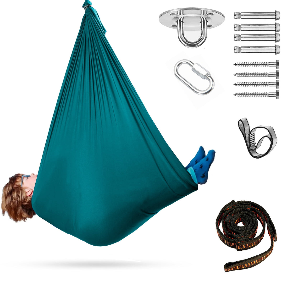Cotinse Sensory Swing for Kids Therapy Swing Hammock Indoor Outdoor, Hardware Included, Soft Breathable Nylon Cuddle Swing Joy Hammock for Child Adult with Autism, ADHD, Aspergers, Sensory Integration,Green