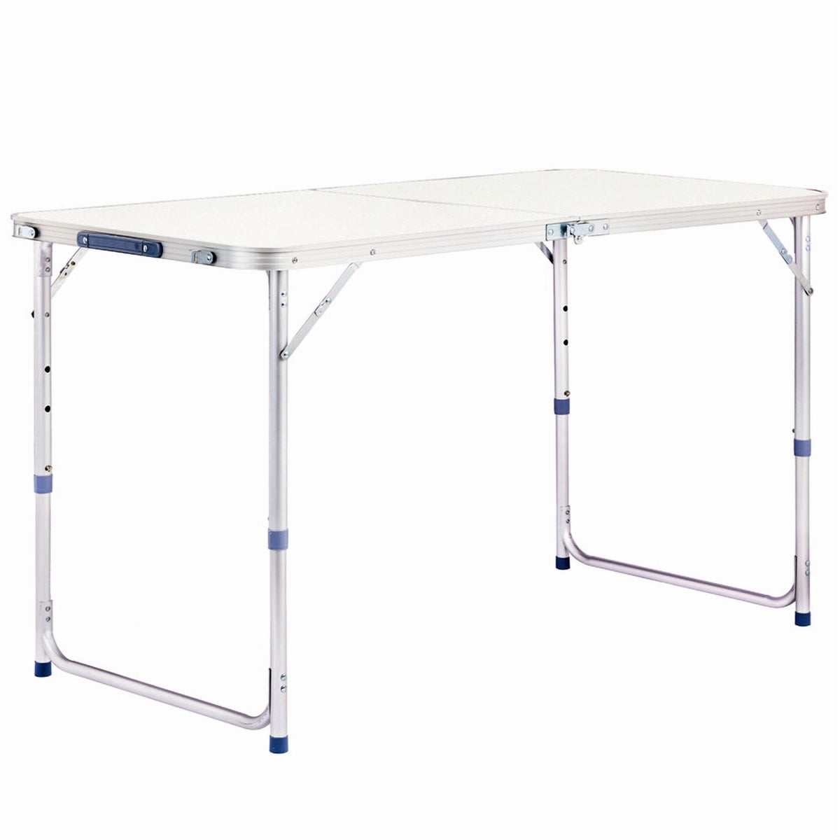 COTINSE 4 FT Adjustable Height Aluminum Folding Table with Carry Handle, Portable Camping Picnic Dining Table for Indoor Outdoor Party, Beige