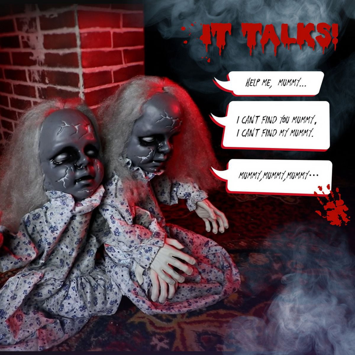 COTINSE 2.8 FT Animatronic Twin Girls Halloween Decoration with Light-Up Eyes, Creepy Sounds & Swaying Bodies, Battery Powered